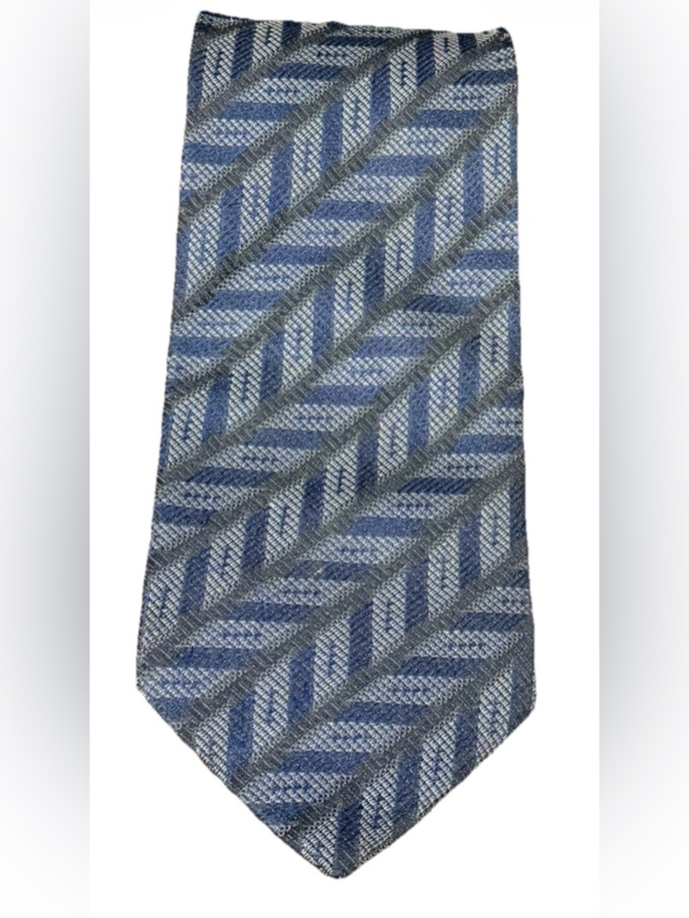 Canali 100% Silk Tie Navy Herringbone Chevron Jacquard Italy Geometric